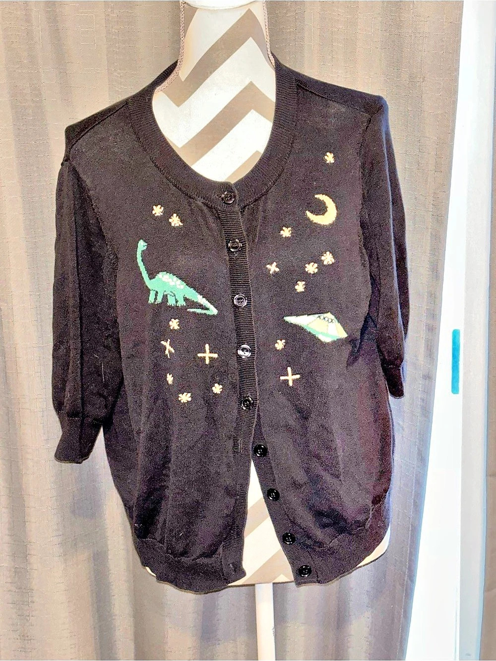 ModCloth Old Soul Classic Cardigan Black & Green Size 1X